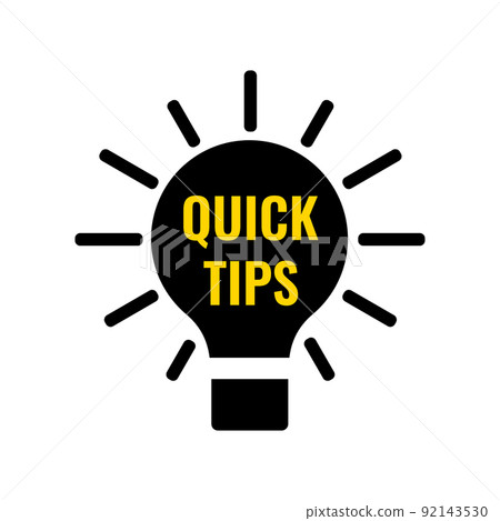 Quick tips text on black light bulb vector icon. Quick tips text on black light bulb vector icon. 92143530