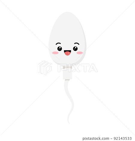 Cute sperm semen cell smiling character emoji with face. 92143533