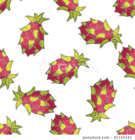 Seamless pattern with tropical fruits. Illustration in hand draw style 92144342