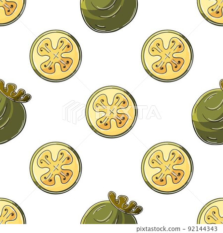 Seamless pattern with tropical fruits. Illustration in hand draw style 92144343