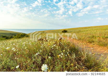 Blue sky and beautiful cloud. Plain landscape background Blue sky and beautiful cloud. Plain landscape background 92144685