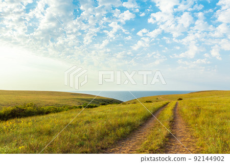 Blue sky and beautiful cloud. Plain landscape background Blue sky and beautiful cloud. Plain landscape background 92144902