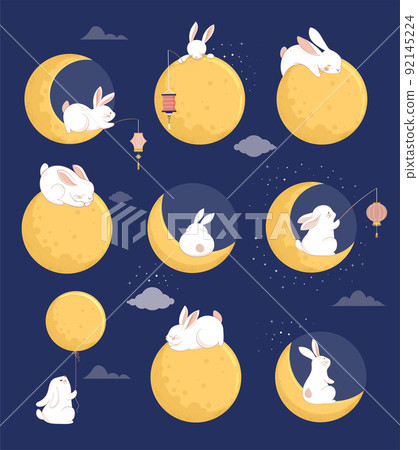Mid Autumn Festival Concept Design with Cute...-插圖素材 [92145224] - PIXTA圖庫