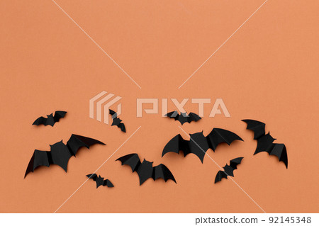 halloween and decoration concept - paper bats flying 92145348