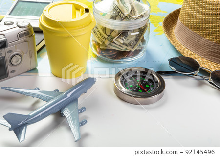 travel, summer vacation, tourism and objects concept travel, summer vacation, tourism and objects concept 92145496