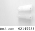 Two blank transparent glass interior corporate signage plates Mock up template, Clear boards for branding, logo. Transparent acrilic advertising signboards mock-up side view. 3D rendering 92145583