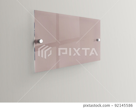 Blank rosetransparent rectangle glass office corporate on white background Signage plate Mock Up Template, Clear Printing board for branding, logo. Acrylic advertising signboard mockup side view. 92145586