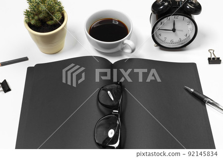 Blank office desk background with copy space for your text. Top view. 92145834