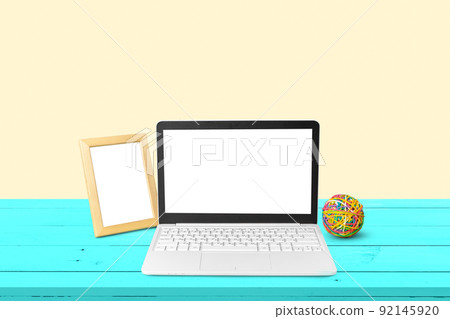 workspace with modern laptop 92145920