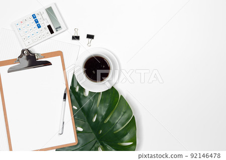 Blank office desk background with copy space for your text. Top view. 92146478