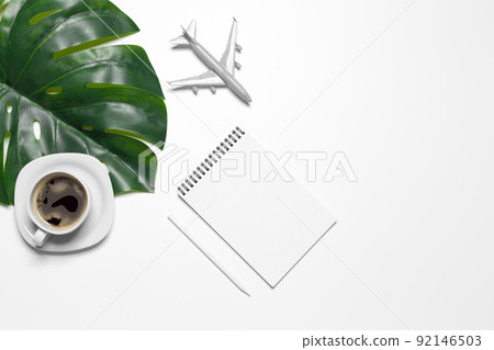 Blank office desk background with copy space for your text. Top view. 92146503