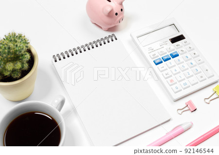 Blank office desk background with copy space for your text. Top view. 92146544