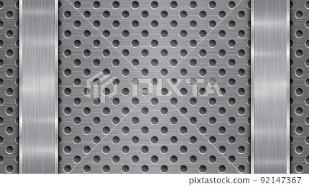 Metal background with holes and two polished plates 92147367