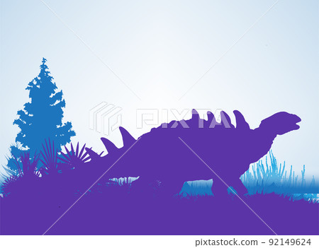 Polacanthus Dinosaurs silhouettes in prehistoric environment overlapping layers; decorative background banner abstract vector illustration Polacanthus Dinosaurs silhouettes in prehistoric environment overlapping layers; decorative background banner abstract vector illustration 92149624