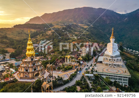 Aerial view of Wat Phrathat Pha Sorn Kaew, white buddha temple in Phetchabun, Thailand 92149756