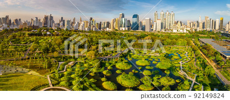 Benjakitti Park or Benchakitti forest park new design walkway in central Bangkok, Thailand 92149824