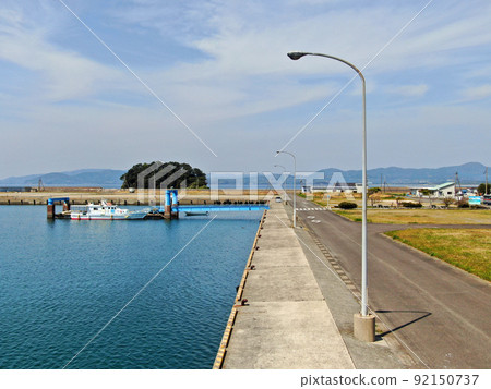 Aerial view of the harbor scenery from the sea of Minamata Port Aerial view of the harbor scenery from the sea of Minamata Port 92150737