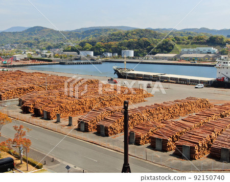 Aerial view of the port scenery of timber transportation at Minamata Port 92150740