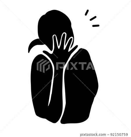 一個女人按住嘴巴的黑色剪影插圖 92150759