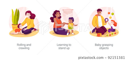 Infant development milestone isolated cartoon vector illustration set Infant development milestone isolated cartoon vector illustration set 92151381
