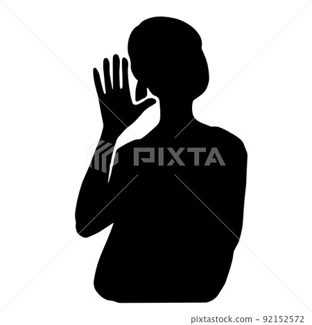 一個女人試圖用黑色的耳朵聽的剪影插圖 一個女人試圖用黑色的耳朵聽的剪影插圖 92152572