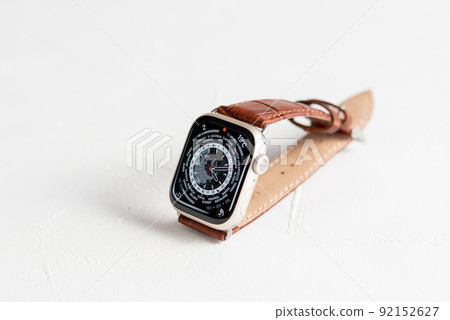 Wearable device brown leather belt watch 92152627