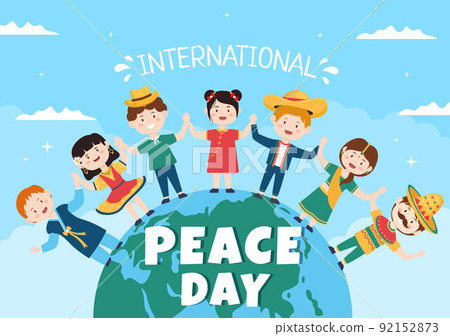 International Peace Day Cartoon Illustration with Hands, Cute Children, Globe and Blue Sky to Create Prosperous in the World in Flat Style Design International Peace Day Cartoon Illustration with Hands, Cute Children, Globe and Blue Sky to Create Prosperous in the World in Flat Style Design 92152873