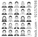 Chubby middle-aged male avatar icon front monochrome 92157698