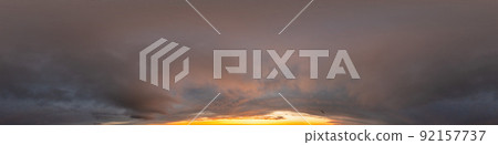 Red burning sunset sky panorama with Cumulus clouds. Seamless hdr 360 pano in spherical equirectangular format. Complete zenith for 3D visualization, game, sky replacement for aerial drone panoramas Red burning sunset sky panorama with Cumulus clouds. Seamless hdr 360 pano in spherical equirectangular format. Complete zenith for 3D visualization, game, sky replacement for aerial drone panoramas 92157737