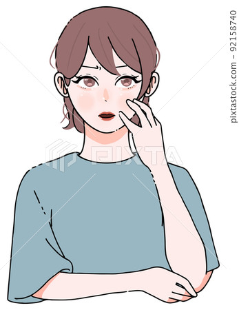 一個憤怒的女人的插圖(撫摸她的臉頰) 一個憤怒的女人的插圖(撫摸她的臉頰) 92158740