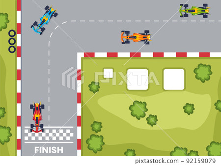 Cartoon Car Racing To The Finish Line