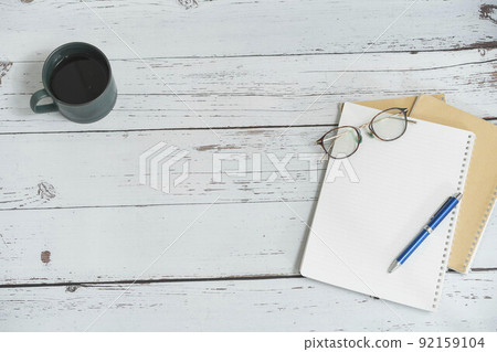 Background-Wood grain-Writing tools-Glasses-Coffee 92159104