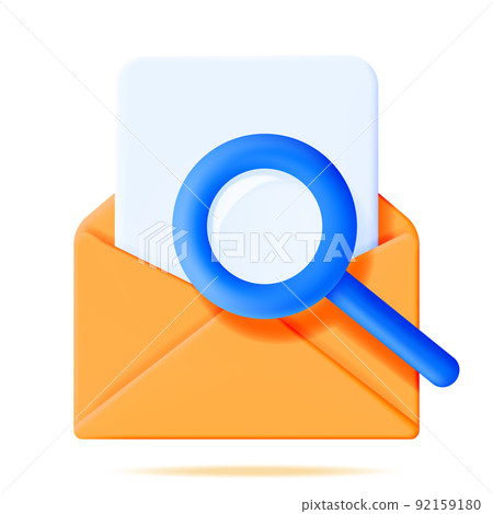 3D Mail Envelope with Magnifying Glass Isolated 3D Mail Envelope with Magnifying Glass Isolated 92159180