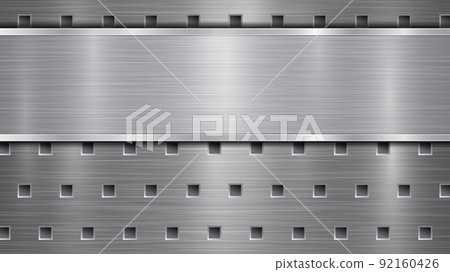 Metal background with holes and a polished plate 92160426