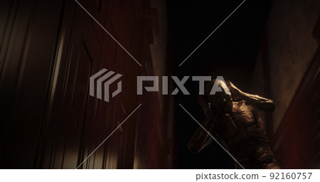 Image of human like monster in dark tunnel being stunned Image of human like monster in dark tunnel being stunned 92160757