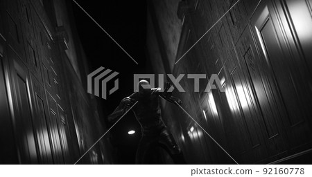 Image of human like monster in dark tunnel being stunned 92160778