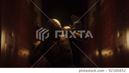 Image of human like monster in dark tunnel being stunned Image of human like monster in dark tunnel being stunned 92160852