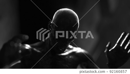 Image of human like monster in dark tunnel being stunned 92160857