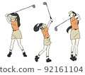 Woman playing golf pose illustration set 92161104
