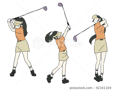 Woman playing golf pose illustration set 92161104