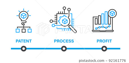 Line infographic with outline icons of patent icons and texts Line infographic with outline icons of patent icons and texts 92161776