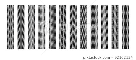 Auto tire tread seamless elements. Car tire patterns, wheel tyre tread track. Tyre print. Set of vector illustrations isolated on white background 92162134