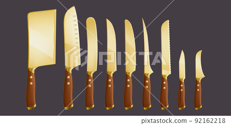 Kitchen knives, chef cutlery with golden blades Kitchen knives, chef cutlery with golden blades 92162218