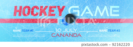 Hockey game banner with puck on ice rink Hockey game banner with puck on ice rink 92162220