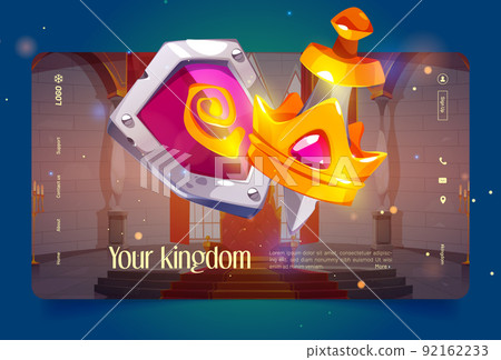 Kingdom banner with gold crown, sword and shield 92162233