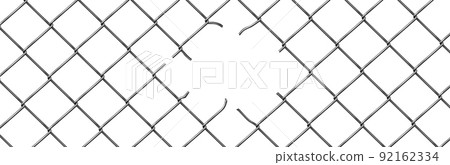 Broken wire fence, rabitz or chain link background 92162334