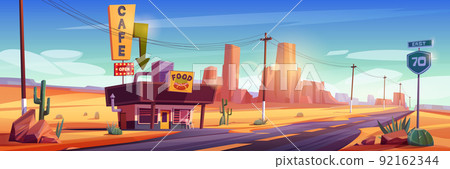 Cafe building on road in desert 92162344