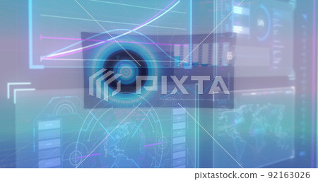 Image of data processing and network of connections over blue background Image of data processing and network of connections over blue background 92163026