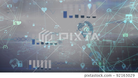 Image of data processing and network of connections over blue background Image of data processing and network of connections over blue background 92163029
