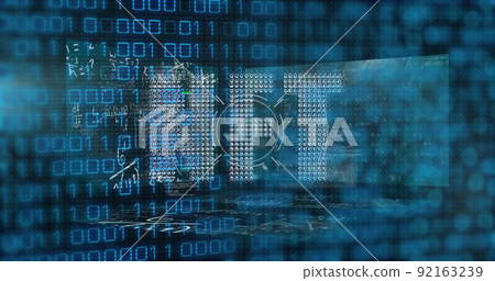 Image of nft text over scope scanning and data processing on black background Image of nft text over scope scanning and data processing on black background 92163239